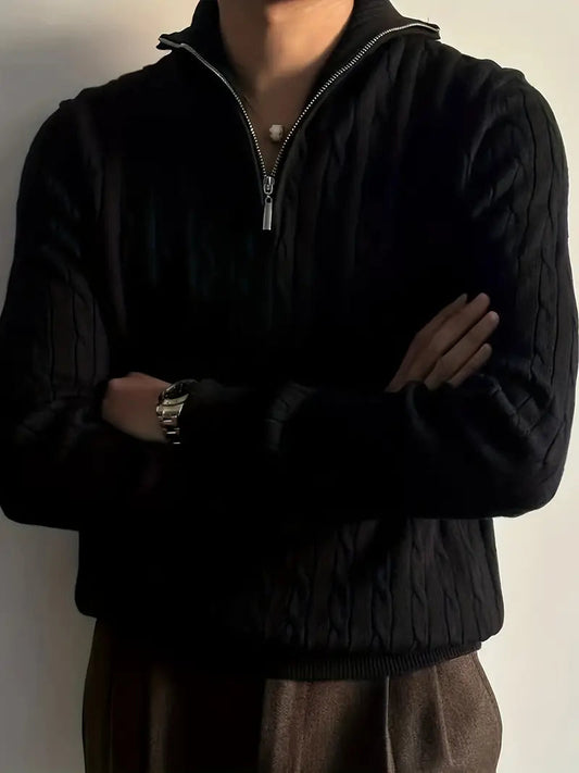 Elegant Half Zip Textured Jumper